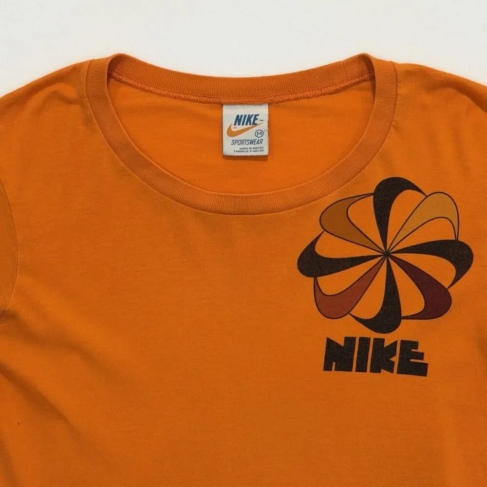 Vintage 80s Nike Pinwheel Graphic T Shirt Orange Limited Issue Youth M USA Rare
